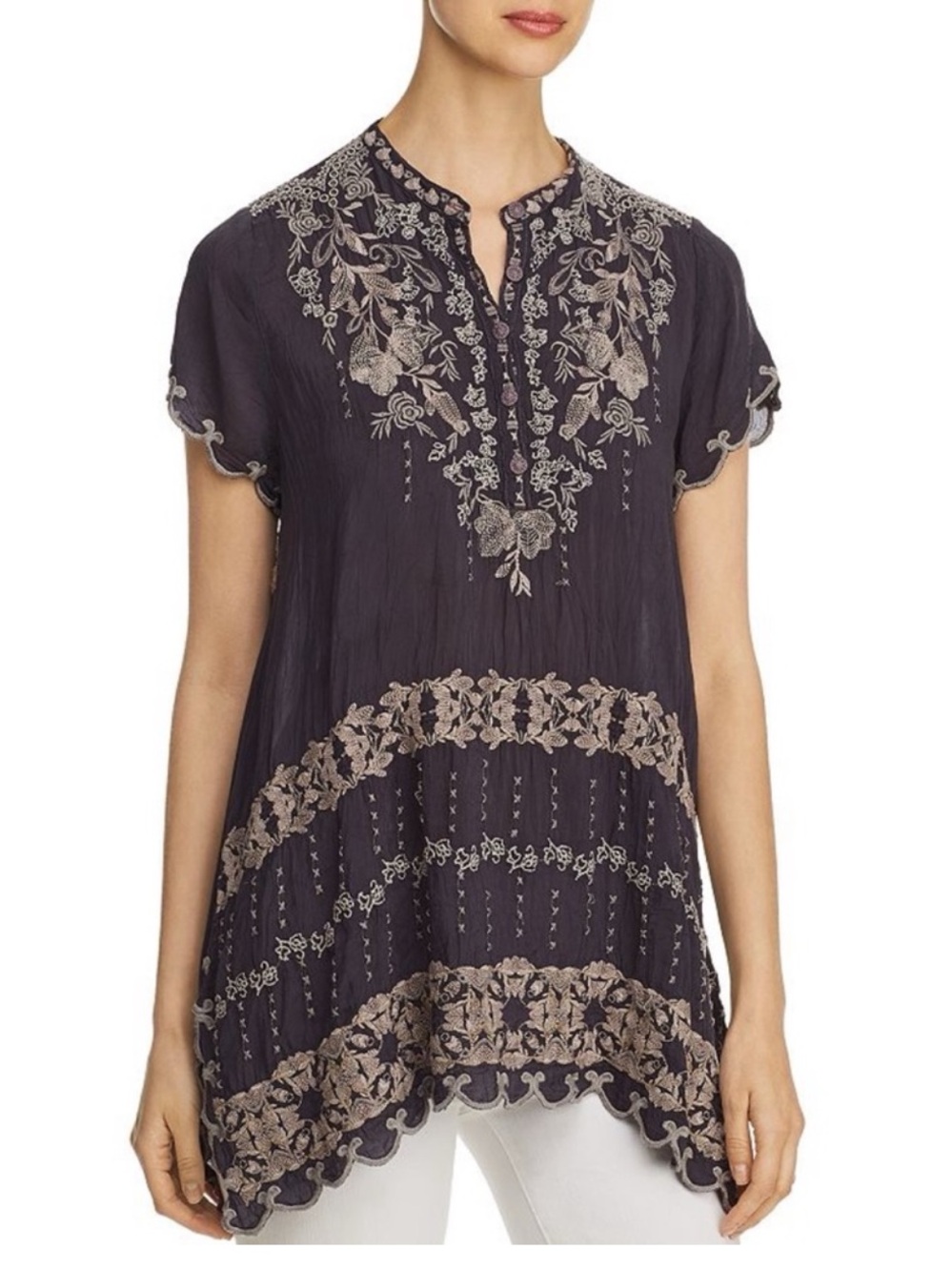 JOHNNY WAS | Fletcher Embroidered Tunic Gray Sz S